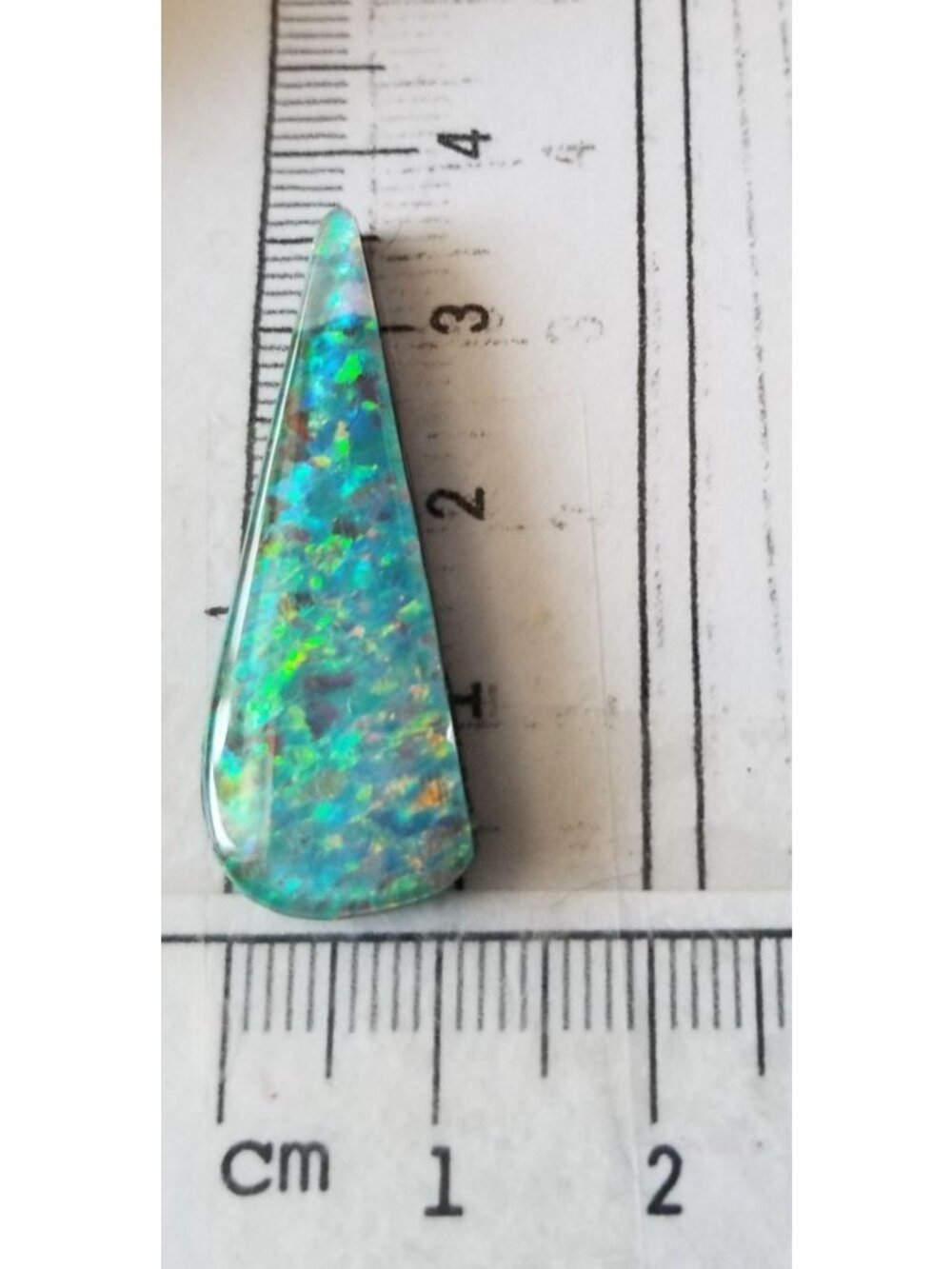 Loose Gemstone Australian Opal Black Backing Cabochon  3 1/2 cm x 1.5  cm 2.9 gr